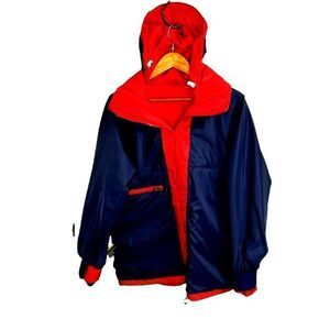 Just Sail Woops Mens Blue Red Color‎ Block Pockets Mock Neck Snap Zip L